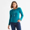 Liz Claiborne Womens Crew Neck Long Sleeve T-shirt In Blue