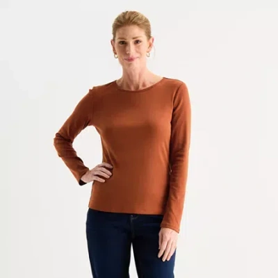 Liz Claiborne Womens Crew Neck Long Sleeve T-shirt In Brown