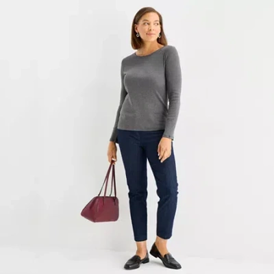 Liz Claiborne Womens Crew Neck Long Sleeve T-shirt In Gray