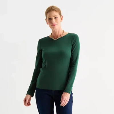 Liz Claiborne Womens Crew Neck Long Sleeve T-shirt In Green