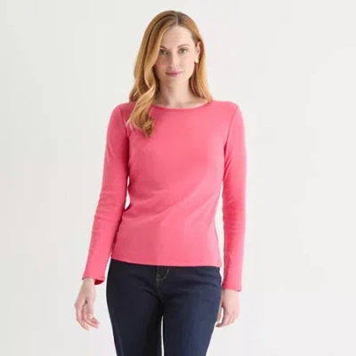 Liz Claiborne Womens Crew Neck Long Sleeve T-shirt In Pink