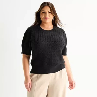 Liz Claiborne Womens Crew Neck Pullover Sweater In Black