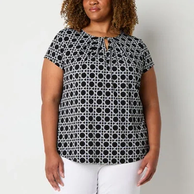 Liz Claiborne Womens Crew Neck Short Sleeve Adaptive Plus Blouse In Black