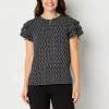 Liz Claiborne Womens Crew Neck Short Sleeve Blouse In Black