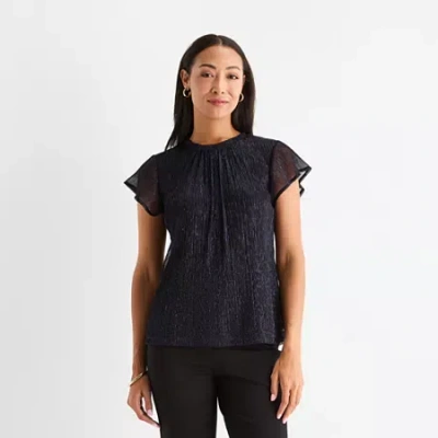 Liz Claiborne Womens Crew Neck Short Sleeve Blouse In Blue