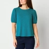 Liz Claiborne Womens Crew Neck Short Sleeve Blouse In Blue