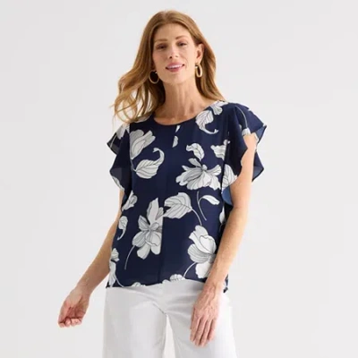 Liz Claiborne Womens Crew Neck Short Sleeve Blouse In Multi