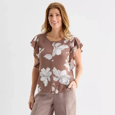 Liz Claiborne Womens Crew Neck Short Sleeve Blouse In Multi
