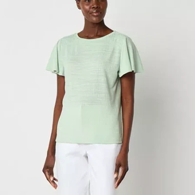 Liz Claiborne Womens Crew Neck Short Sleeve Blouse In Green