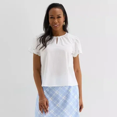 Liz Claiborne Womens Crew Neck Short Sleeve Blouse In Multi