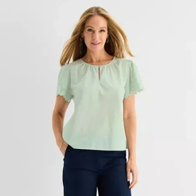 Liz Claiborne Womens Crew Neck Short Sleeve Blouse In Multi