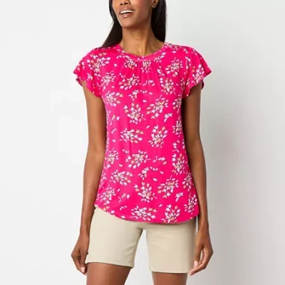 Liz Claiborne Womens Crew Neck Short Sleeve Blouse In Pink