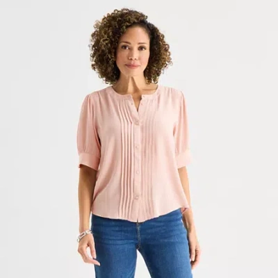 Liz Claiborne Womens Crew Neck Short Sleeve Blouse In Pink