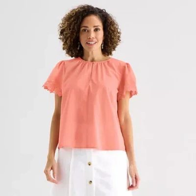 Liz Claiborne Womens Crew Neck Short Sleeve Blouse In Pink