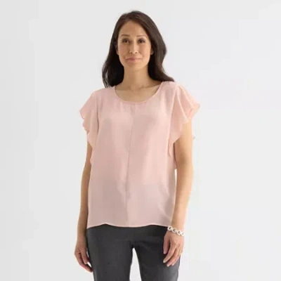 Liz Claiborne Womens Crew Neck Short Sleeve Blouse In Pink
