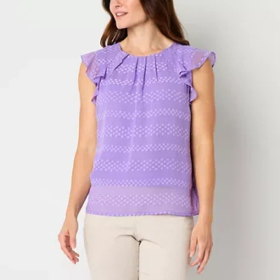 Liz Claiborne Womens Crew Neck Short Sleeve Blouse In Purple