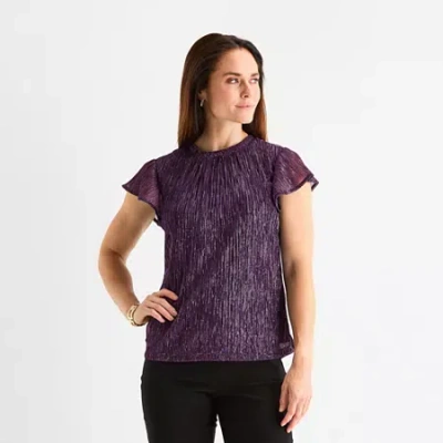 Liz Claiborne Womens Crew Neck Short Sleeve Blouse In Purple