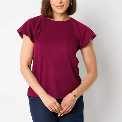 Liz Claiborne Womens Crew Neck Short Sleeve Blouse In Red
