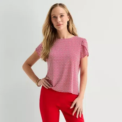Liz Claiborne Womens Crew Neck Short Sleeve Blouse In Red