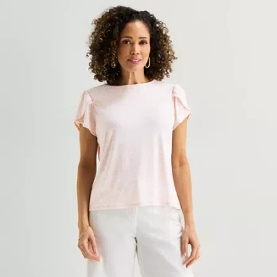 Liz Claiborne Womens Crew Neck Short Sleeve Blouse In Pink