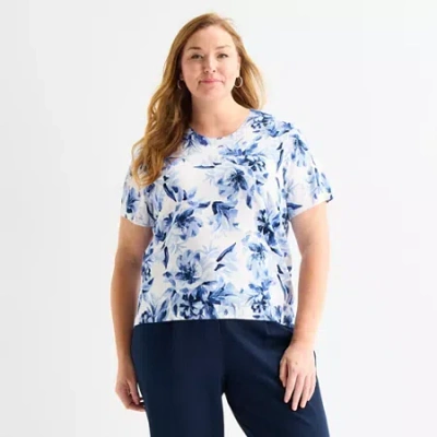 Liz Claiborne Womens Crew Neck Short Sleeve Floral Pullover Sweater In Multi