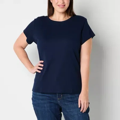 Liz Claiborne Womens Crew Neck Short Sleeve Plus T-shirt In Blue