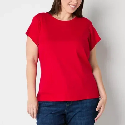 Liz Claiborne Womens Crew Neck Short Sleeve Plus T-shirt In Red