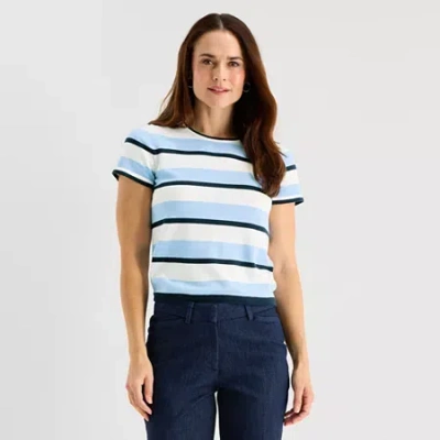 Liz Claiborne Womens Crew Neck Short Sleeve Pullover Sweater In Blue