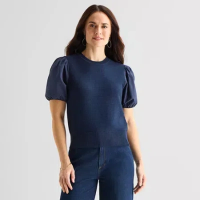 Liz Claiborne Womens Crew Neck Short Sleeve Pullover Sweater In Black