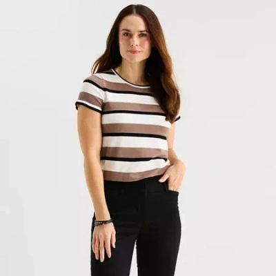 Liz Claiborne Womens Crew Neck Short Sleeve Pullover Sweater In Brown