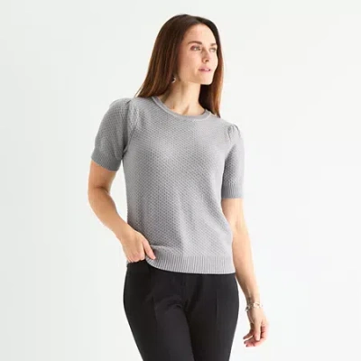 Liz Claiborne Womens Crew Neck Short Sleeve Pullover Sweater In Gray