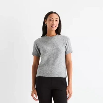 Liz Claiborne Womens Crew Neck Short Sleeve Pullover Sweater In Gray