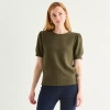 Liz Claiborne Womens Crew Neck Short Sleeve Pullover Sweater In Green