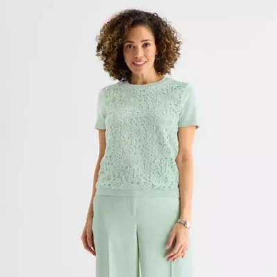 Liz Claiborne Womens Crew Neck Short Sleeve Pullover Sweater In Blue