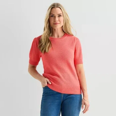 Liz Claiborne Womens Crew Neck Short Sleeve Pullover Sweater In Multi