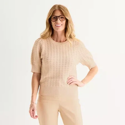 Liz Claiborne Womens Crew Neck Short Sleeve Pullover Sweater In Neutral