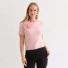 Liz Claiborne Womens Crew Neck Short Sleeve Pullover Sweater In Pink