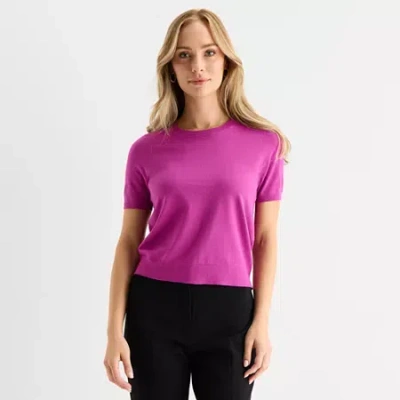Liz Claiborne Womens Crew Neck Short Sleeve Pullover Sweater In Pink
