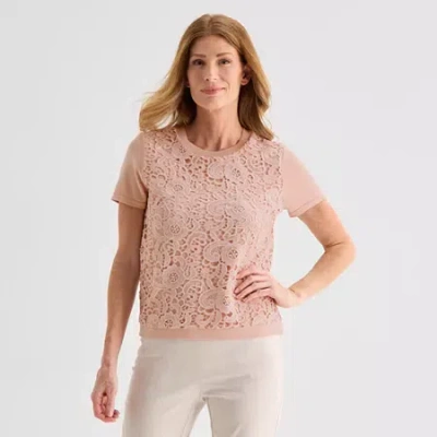 Liz Claiborne Womens Crew Neck Short Sleeve Pullover Sweater In Pink