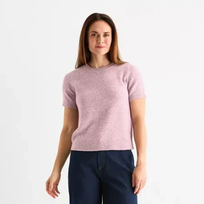 Liz Claiborne Womens Crew Neck Short Sleeve Pullover Sweater In Purple