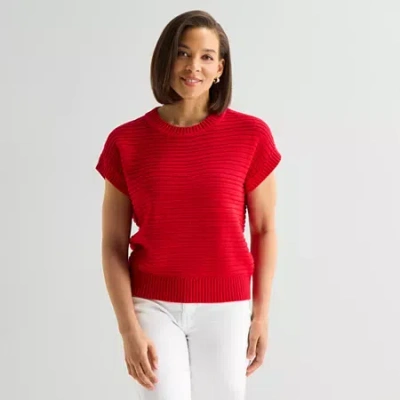 Liz Claiborne Womens Crew Neck Short Sleeve Pullover Sweater In Red