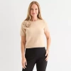 Liz Claiborne Womens Crew Neck Short Sleeve Pullover Sweater In Sand