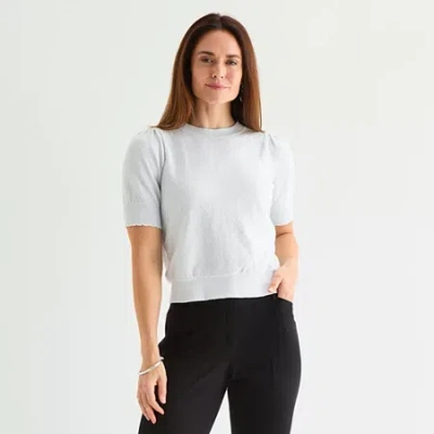 Liz Claiborne Womens Crew Neck Short Sleeve Pullover Sweater In Sand