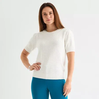 Liz Claiborne Womens Crew Neck Short Sleeve Pullover Sweater In Sand