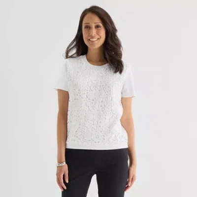 Liz Claiborne Womens Crew Neck Short Sleeve Pullover Sweater In White