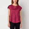 Liz Claiborne Womens Crew Neck Short Sleeve Satin Blouse In Red