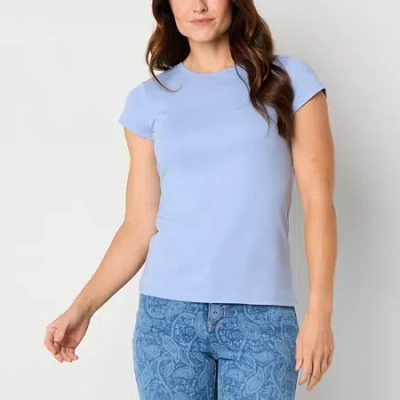 Liz Claiborne Womens Crew Neck Short Sleeve T-shirt In Blue