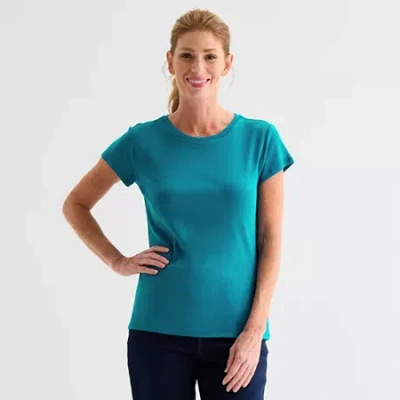 Liz Claiborne Womens Crew Neck Short Sleeve T-shirt In Blue