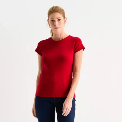 Liz Claiborne Womens Crew Neck Short Sleeve T-shirt In Red
