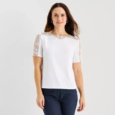 Liz Claiborne Womens Crew Neck Short Sleeve T-shirt In White